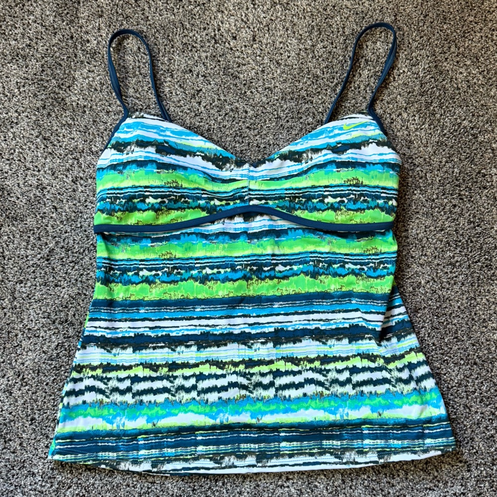 Striped Blue and Green Nike Swim Top